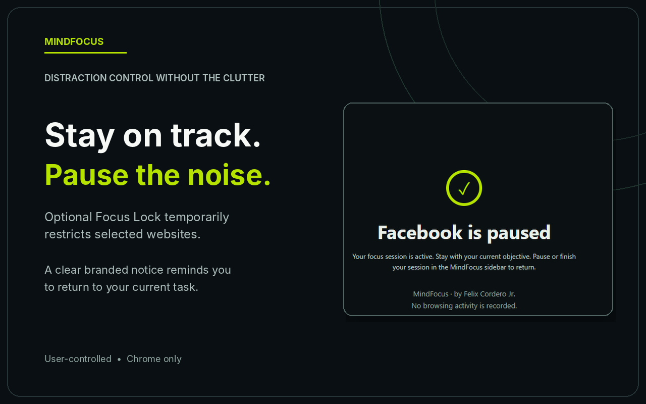 MindFocus website Focus Lock user-interface showcase